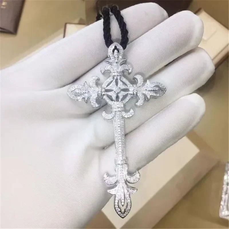 14K White Gold Lab Diamond Cross Pendant Party Wedding Pendants Necklace for Women Men Anniversary Jewelry Gift