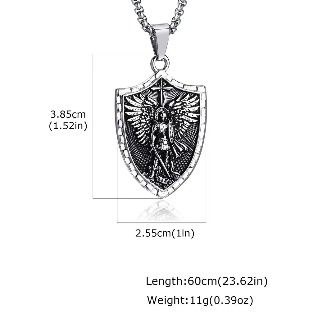 Vnox Archangel Saint Michael Shield Pendant Necklace Stainless Steel Vintage Protection Amulet Chain Jewelry Gifts for Men Women