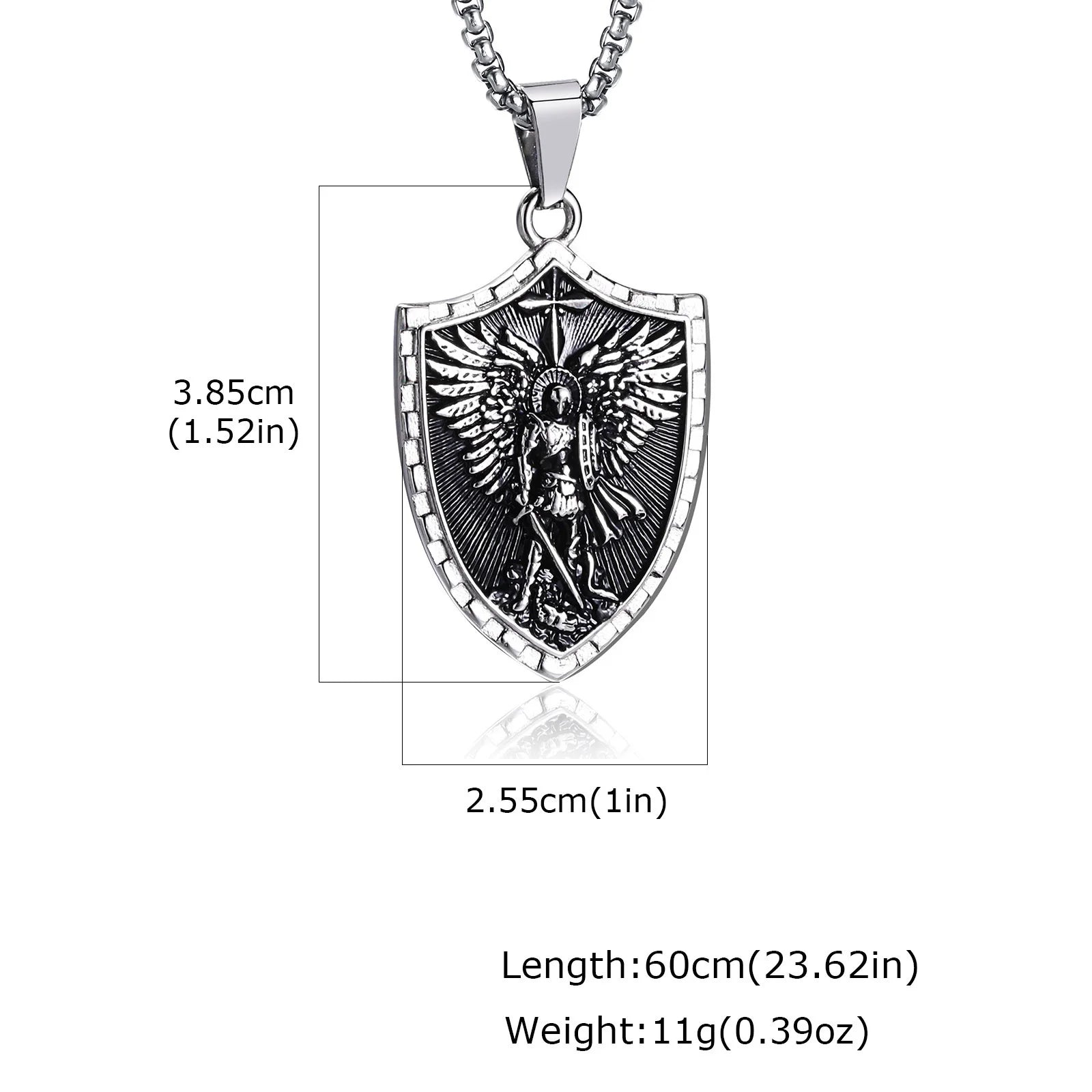 Vnox Archangel Saint Michael Shield Pendant Necklace Stainless Steel Vintage Protection Amulet Chain Jewelry Gifts for Men Women