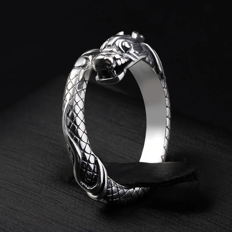 Chinese Dragon Animal Band Ring for Men Women — Silver-Tone