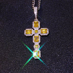 Cross Pendant Necklace Iced Out Yellow CZ