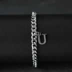 A-Z Initial Letter Cuban Chain Bracelet — Stainless Steel