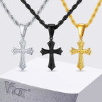 Vnox Stainless Steel Cross Pendant Necklace, 17x26mm Cross Pendant with Twisted Chain Religious Faith Jewelry Gift for