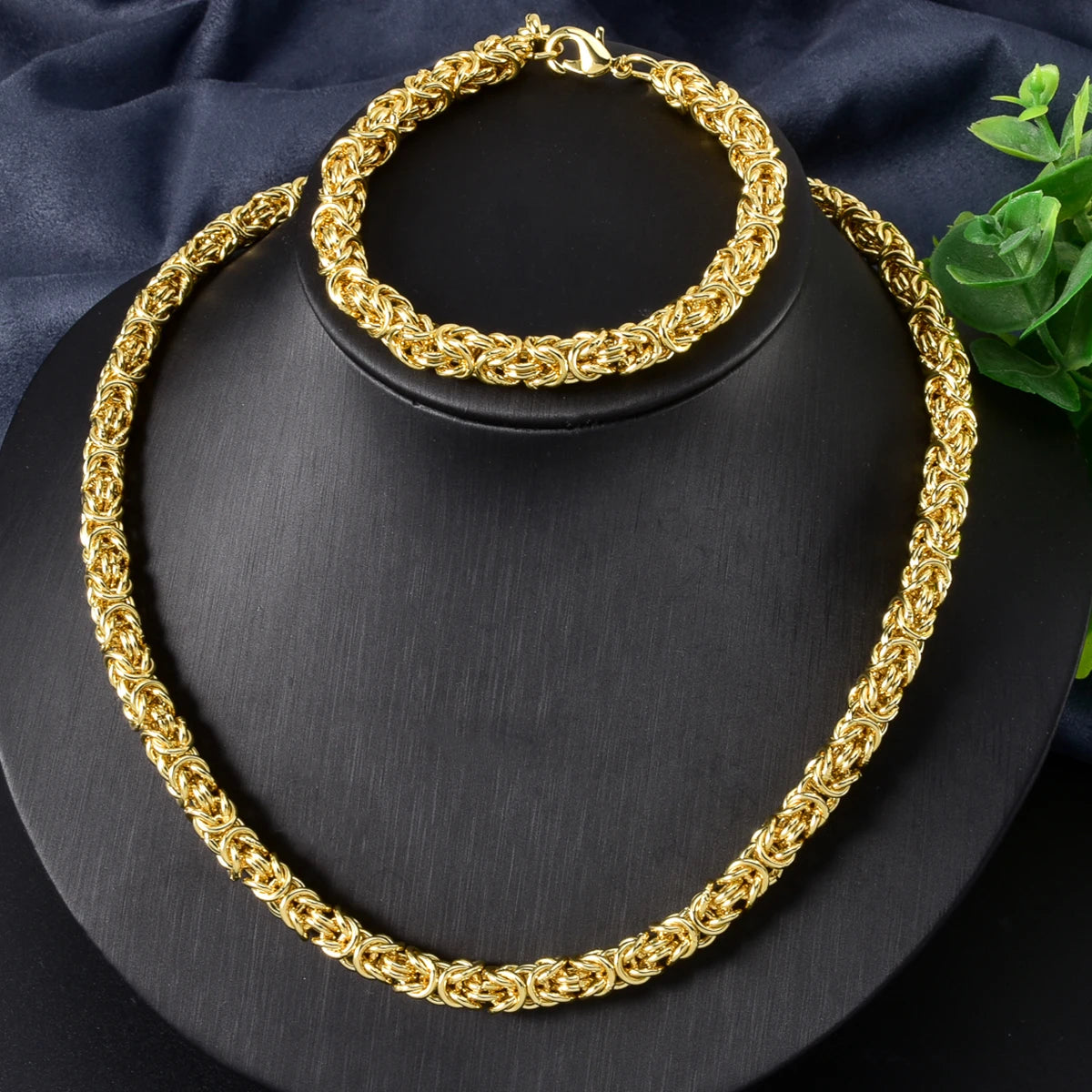 Minimalist Braided Chain Necklace Bracelet Set Lobster Clasp