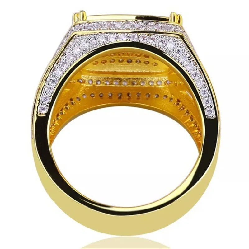 Iced Out Square Full CZ Men's Ring — Two-Tone Band