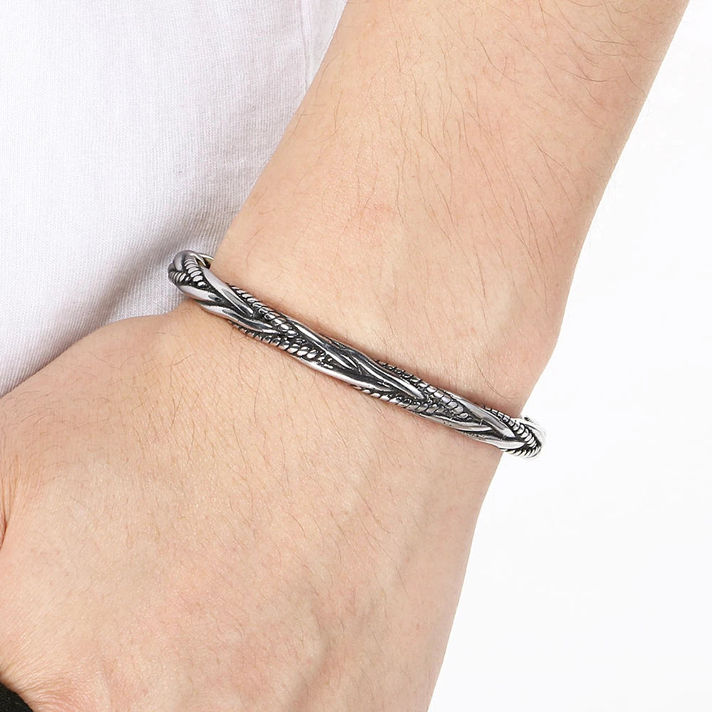 Retro Men Open Bangle for Man Stainless Steel Men's Braided Chain Style Cuff Bracelets Cool Birthday Jewelry Gifts for