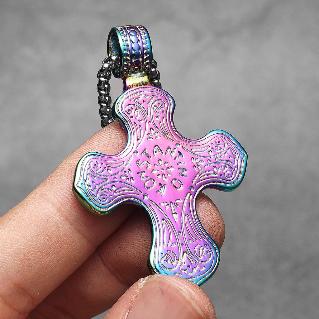 Cross Gemstone Pendant — Stainless Steel