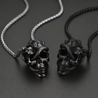 Snake Skull Pendant Necklace — Black Stainless 22"