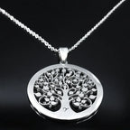 Iced Out Tree of Life Silver Necklace — Stainless Steel