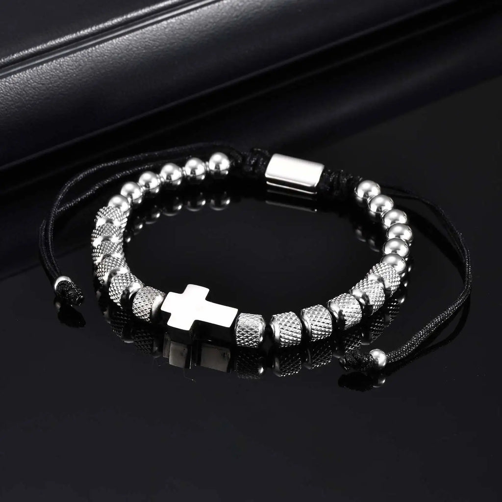Cross Pineapple Bead Bracelet — Stainless Steel
