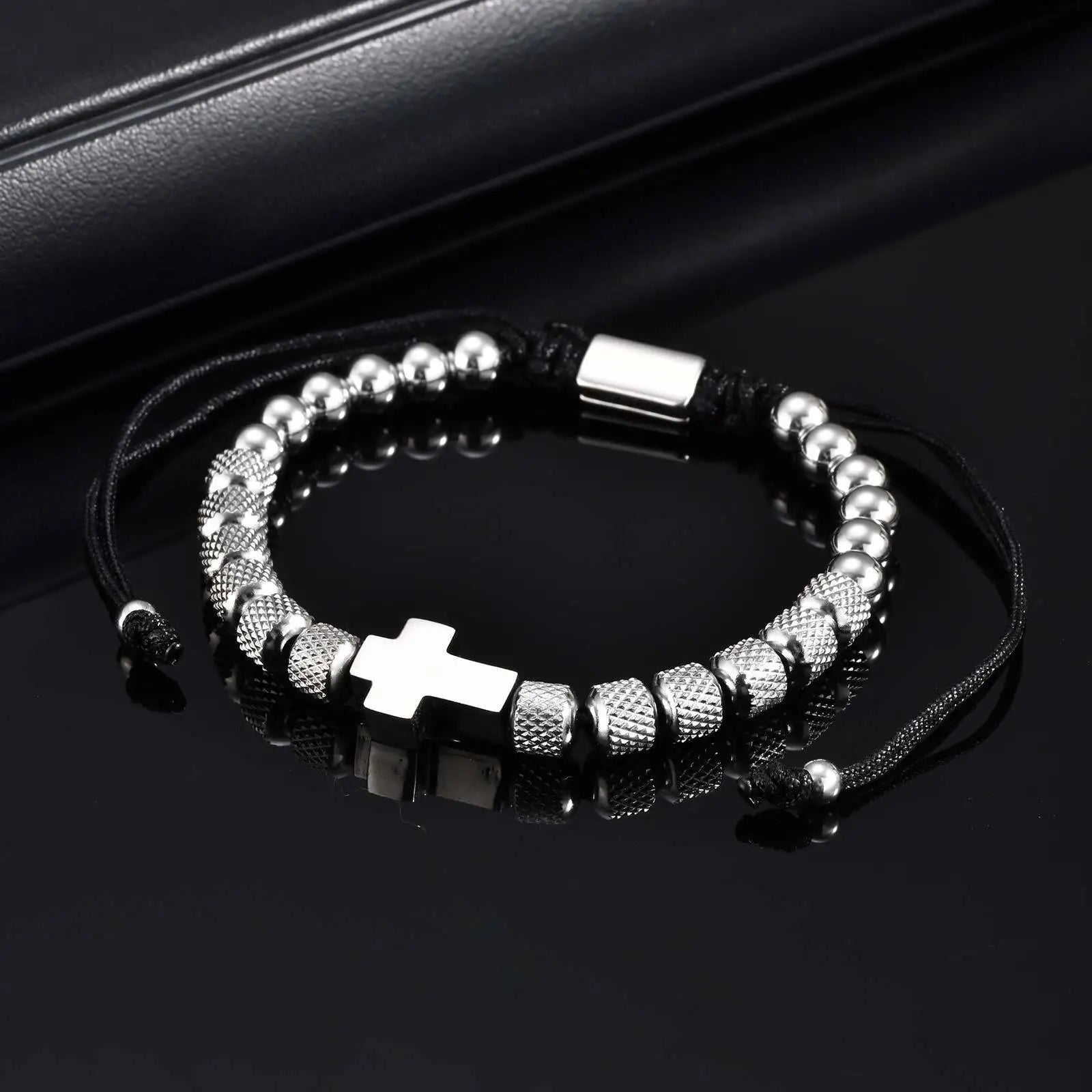 Cross Pineapple Bead Bracelet — Stainless Steel