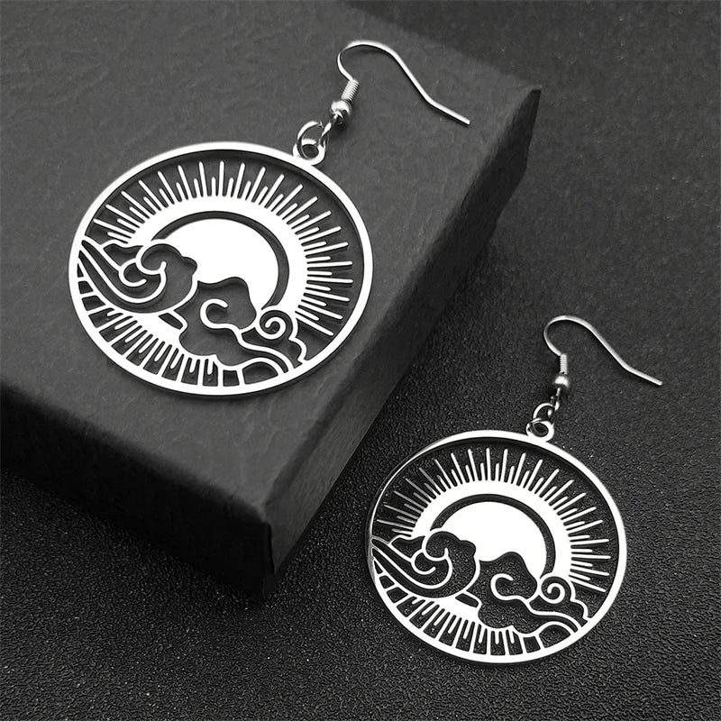 Sun Gold Earrings Ocean Wave Rise Hoop Hollow