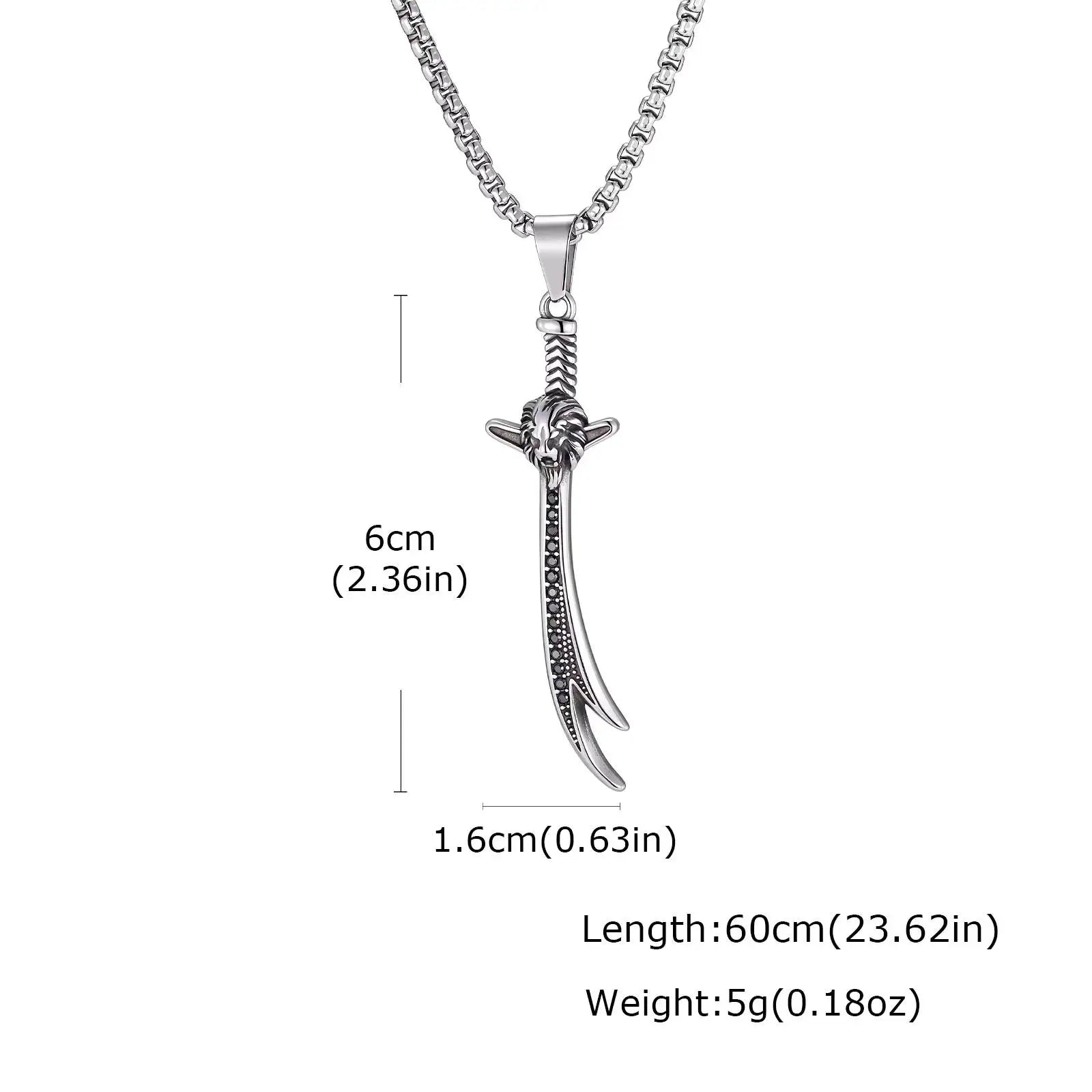 Vnox Mens Stainless Steel Lion Head Scimitar Sword Pendant Necklace, Gothic Black Zircon Box Chain Punk Jewelry Gift for Him