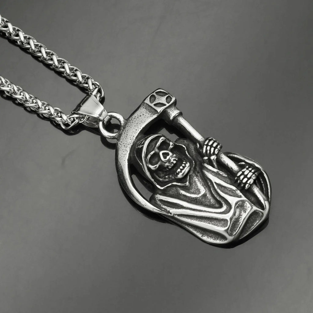 Grim Reaper Skull Biker Pendant Necklace — Stainless Steel