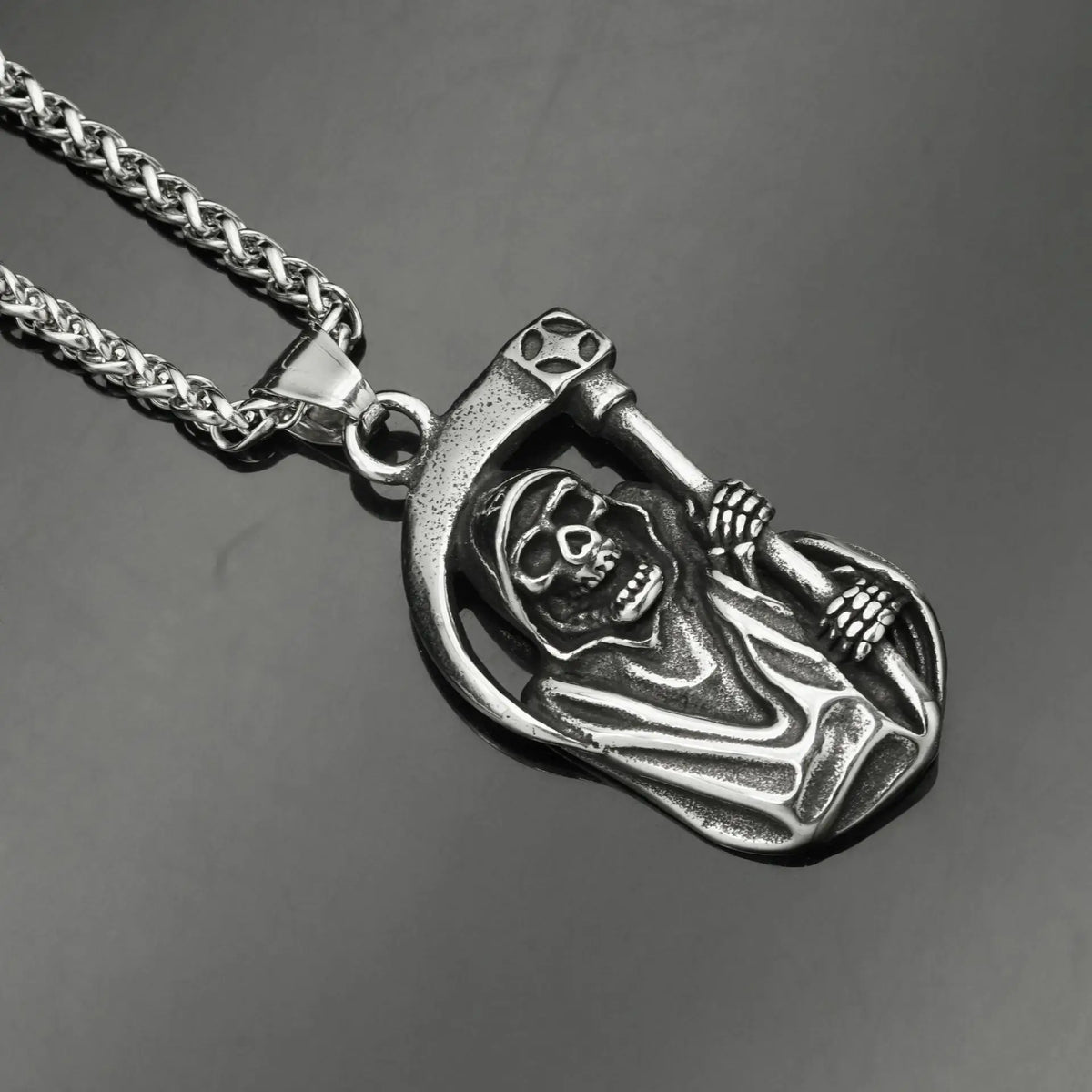 Grim Reaper Skull Biker Pendant Necklace — Stainless Steel