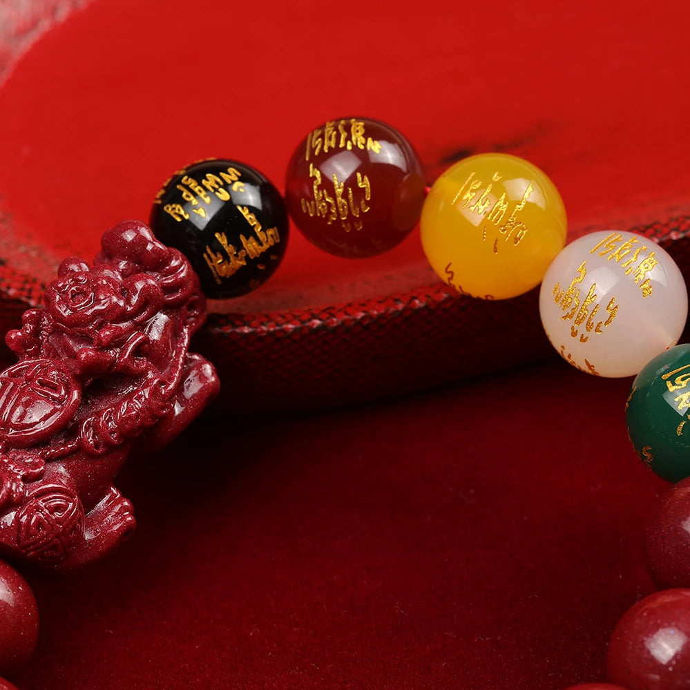 Natural Cinnabar FengShui PiXiu Lucky Red Rope Man Bracelet Good Luck Charm Wealth Attraction Protection Bracelet for