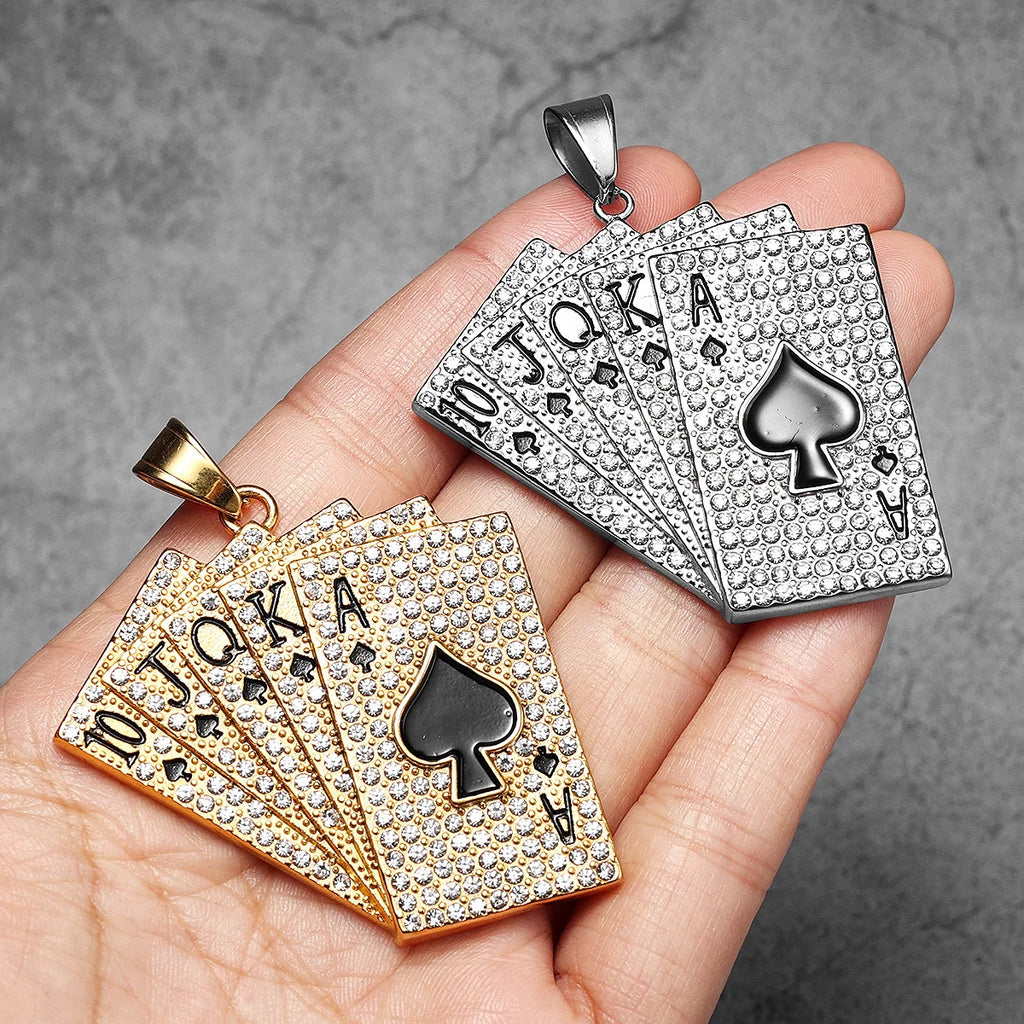 Royal Flush Poker Card Pendant Necklace — Stainless Steel