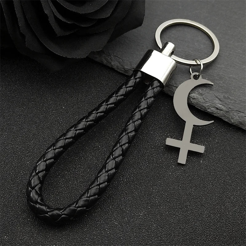 Cross Key Gold Pendant Crescent Moon Inverted