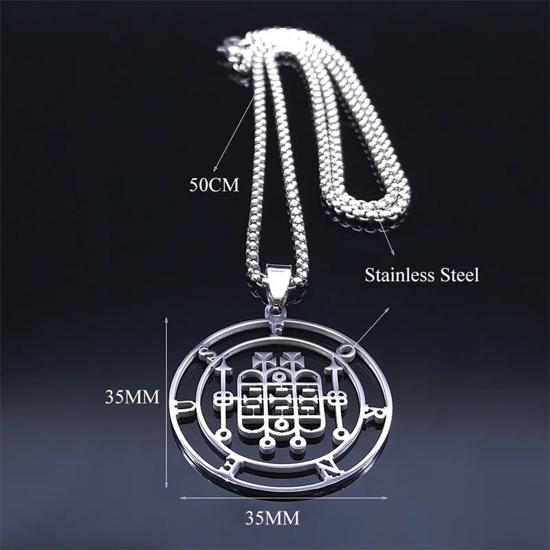 Demon Silver Pendant Seal Forneus Round Colares