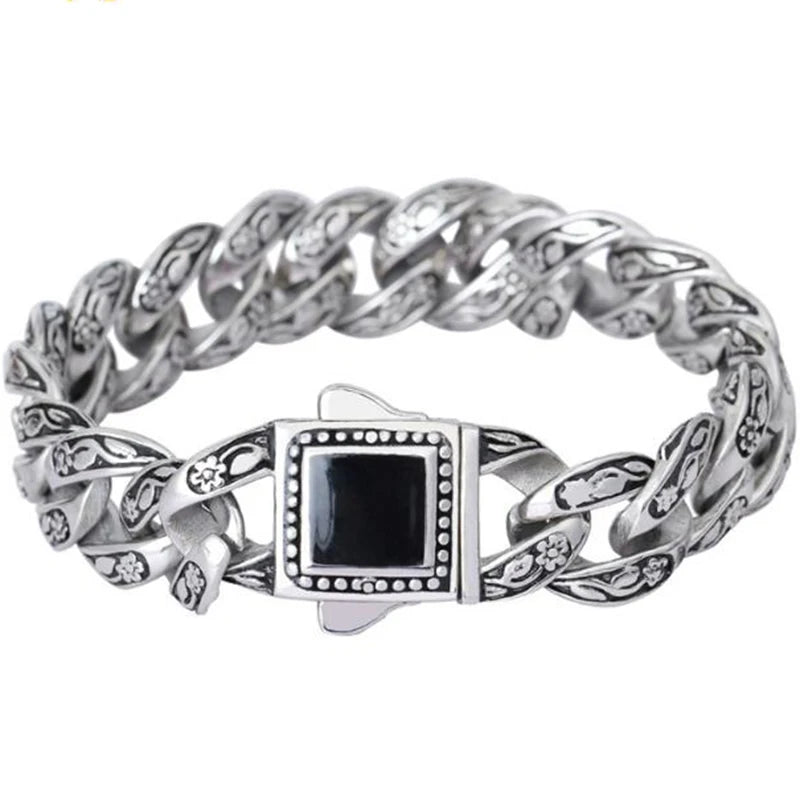 Man Bracelet Homme 12MM Wide Stainless Steel Curb Chain Charm Bracelets On Hand Bands for Men Vintage Mens Jewellery