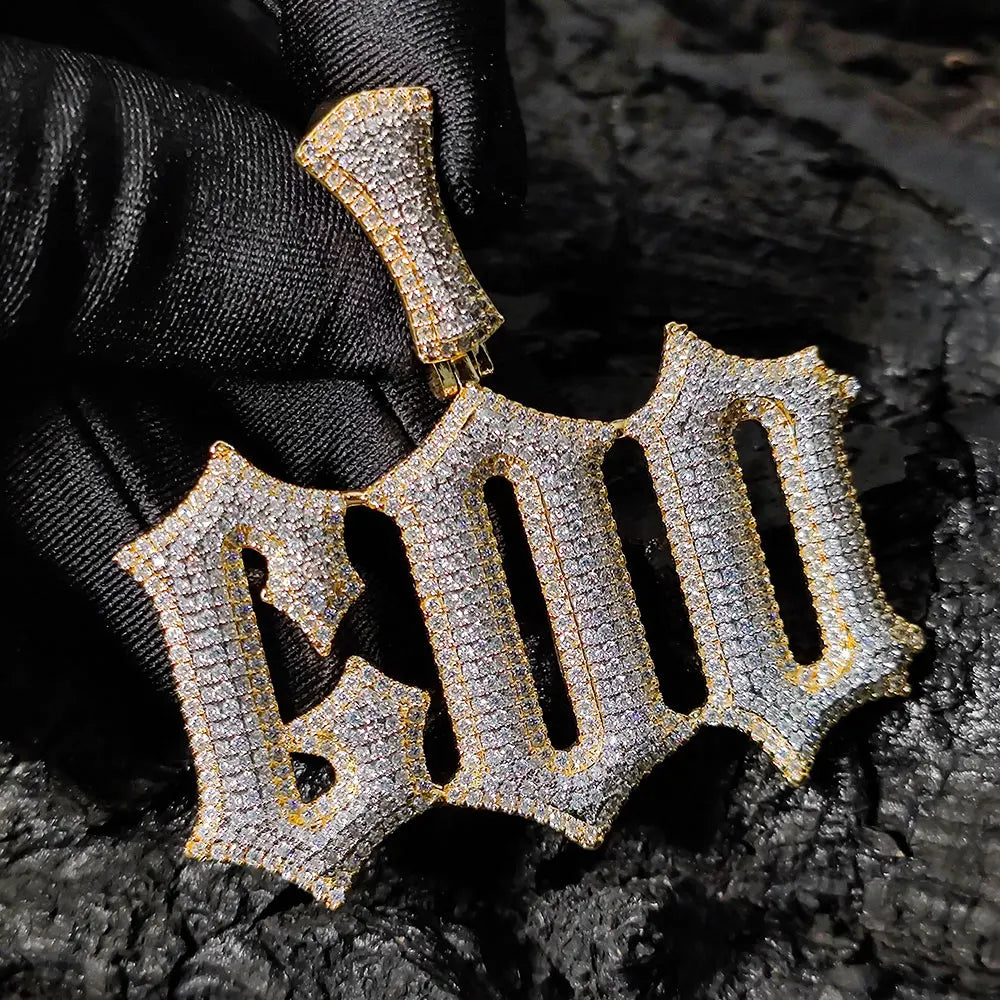 Gold Iced Out Letter Pendant 18K Old English