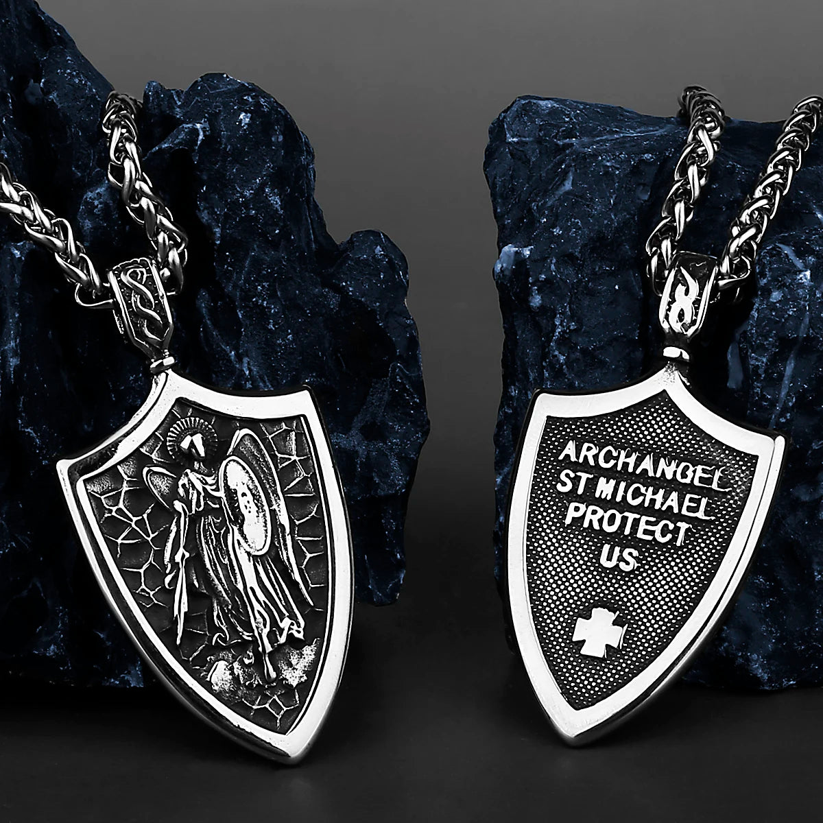 Angel Shield Fashion Archangel Michael Amulet Stainless Steel Pendant Cross Wing Pendant Necklace Gift Wholesale