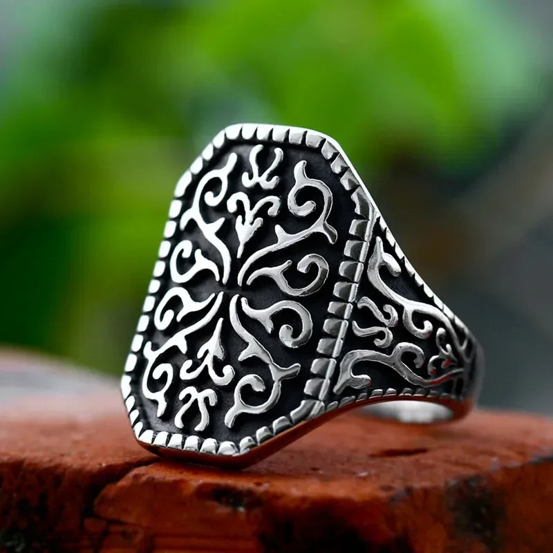 Classical Pattern Men's Band Ring — Stainless Steel