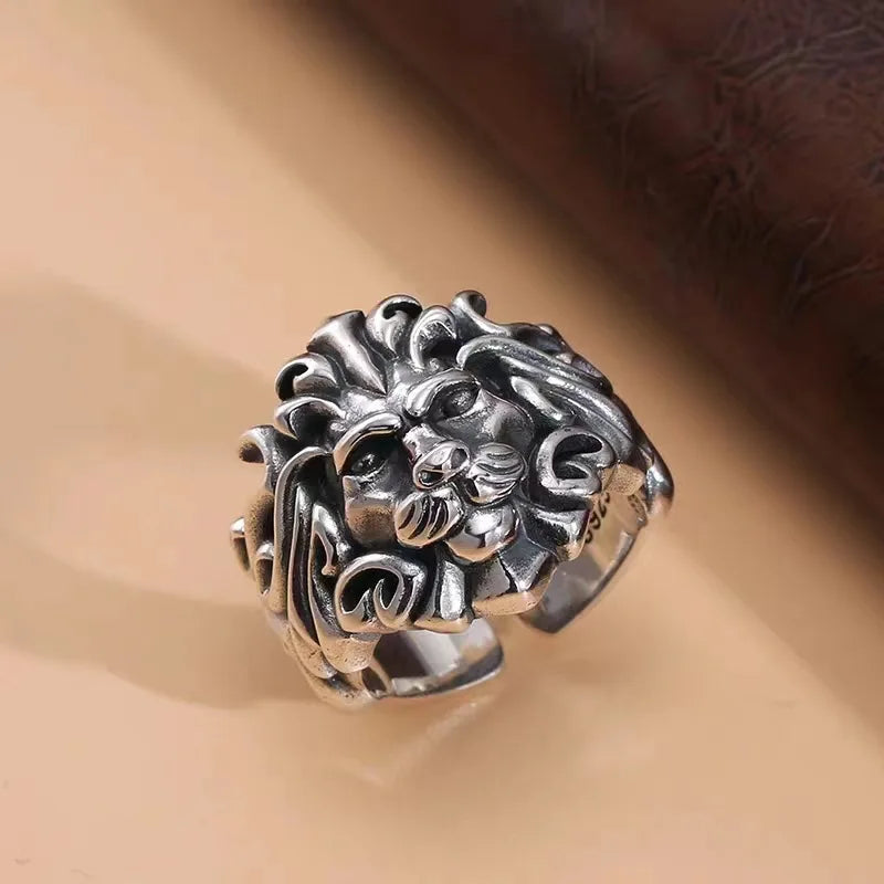 Retro Lion Open Ring — Silver