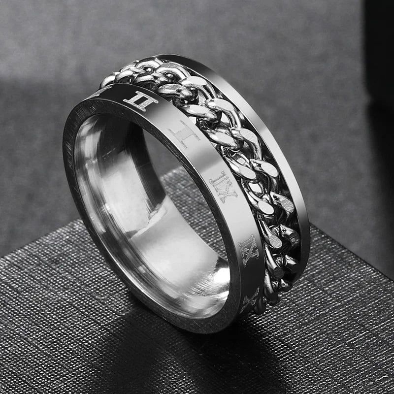 Anxiety Fidget Rings For Men Spining Titanium Stainless Steel Colorfully Spinner Rotatable Chain Jewelry Rotating Rings