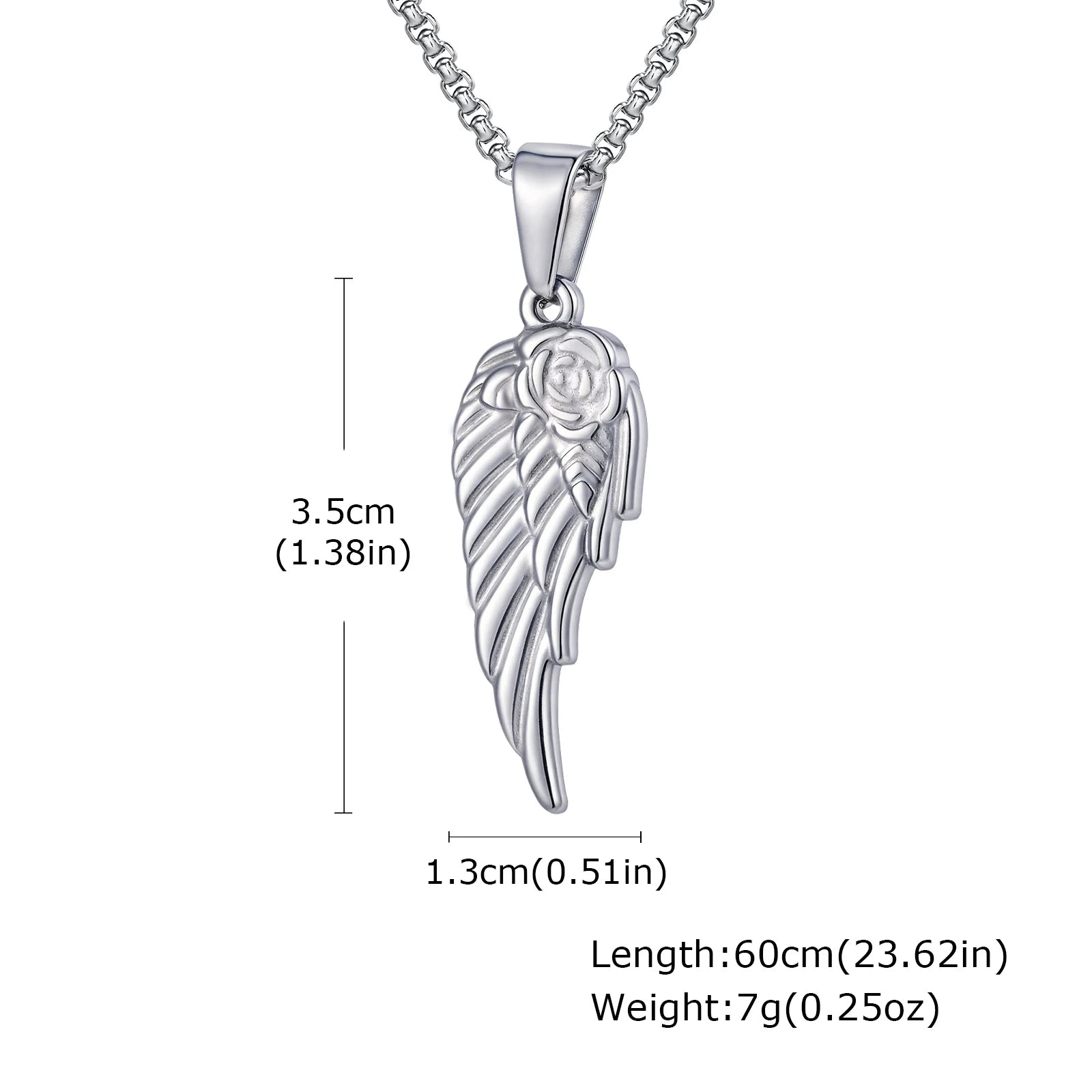 Vintage Silver Color Feather Pendant Necklace for Men Punk Hip Hop Long Chains Half Wing Necklace Stainless Steel Jewelry Gift