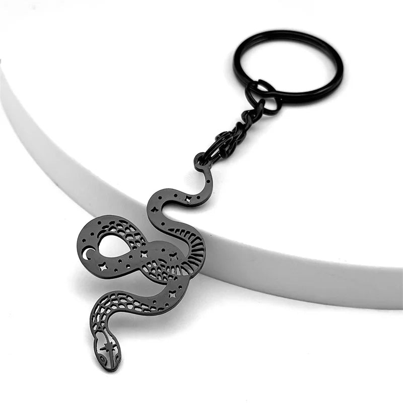 Star Key Silver Ring Witchcraft Hollow Snake Moon