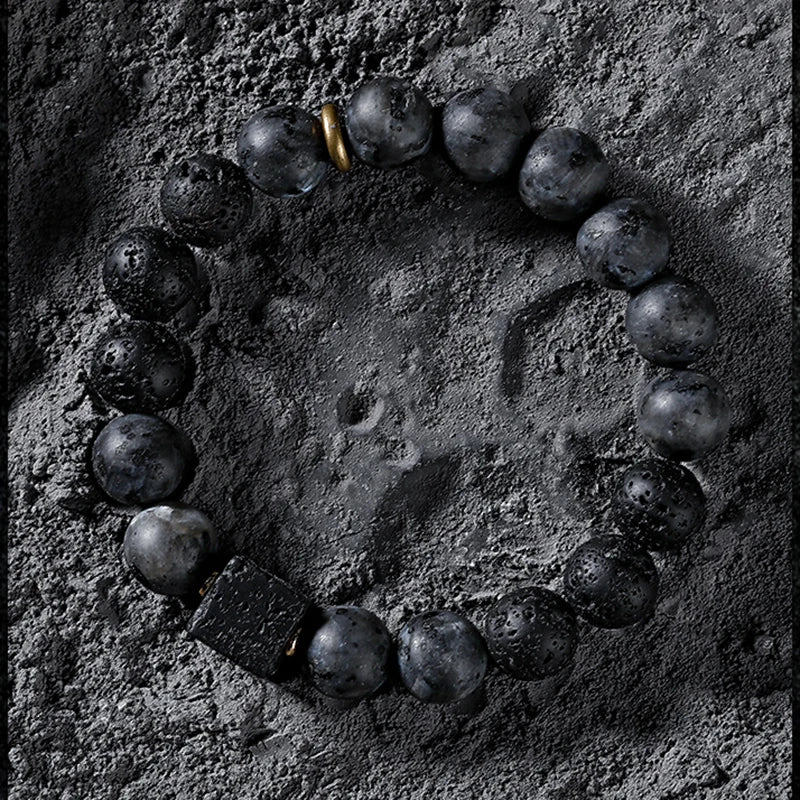 Block Volcanic Lava Stone Bracelet Men Black Classic Matte Obisidian Labradorite Bead Jewelry Women Birthday Gift for