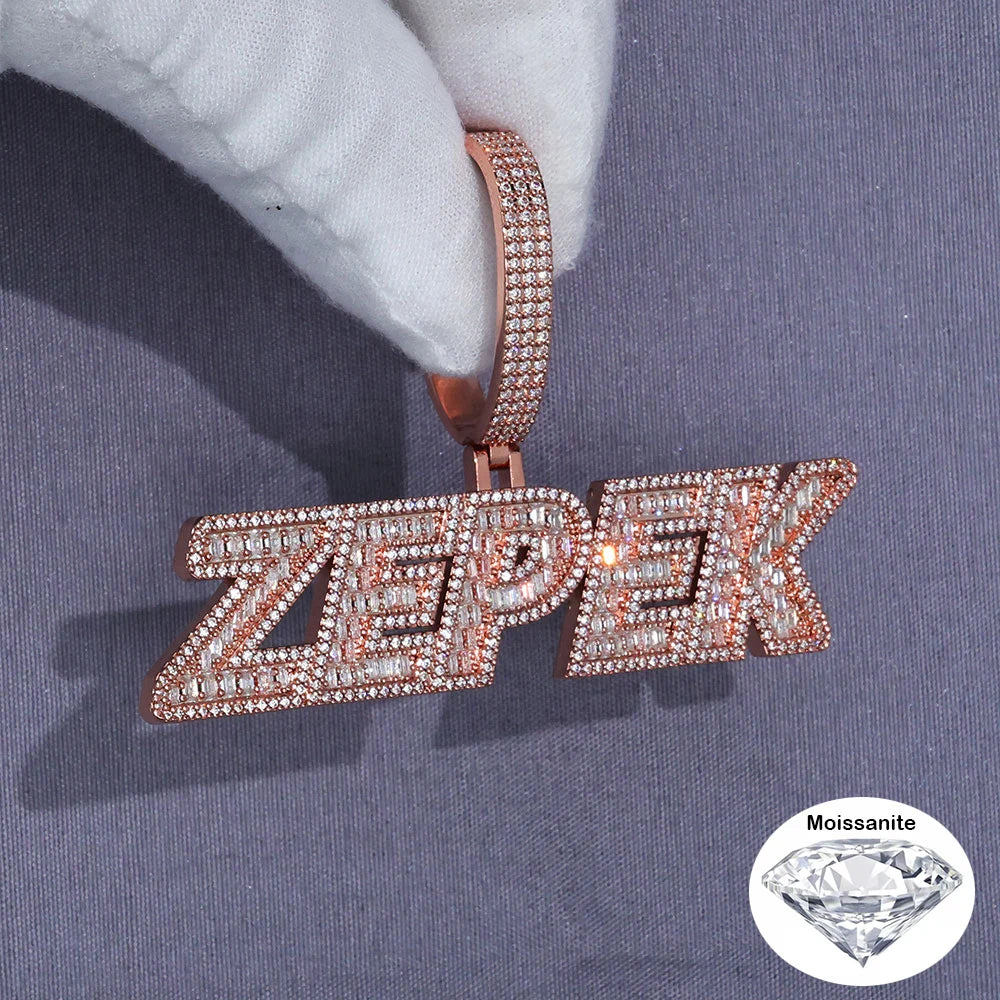 Rose Gold Baguette Letter Pendant Moissanite