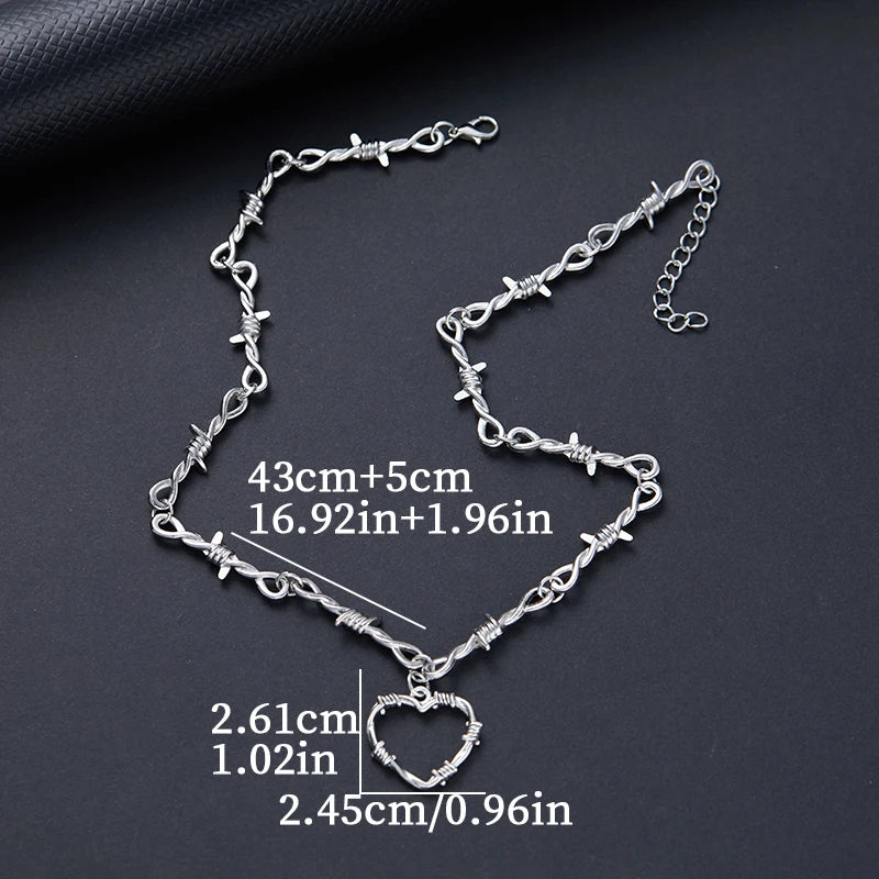 Barbed Wire Iron Heart Choker — Stainless Steel