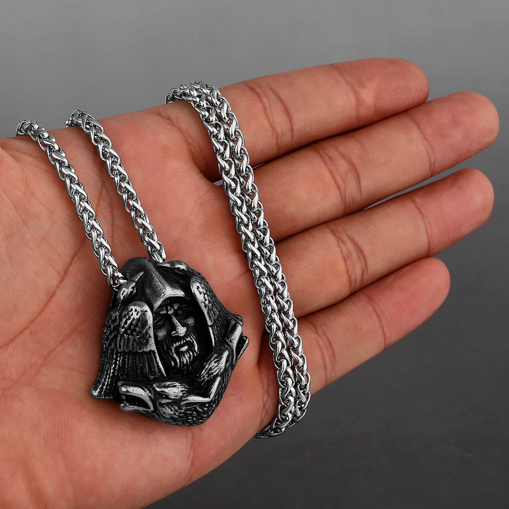 Nordic Viking Retro Odin Head Crow Wolf Pendant Men's Fashion Gothic Viking 316L Stainless Steel Pendant Necklace Gift Jewelry