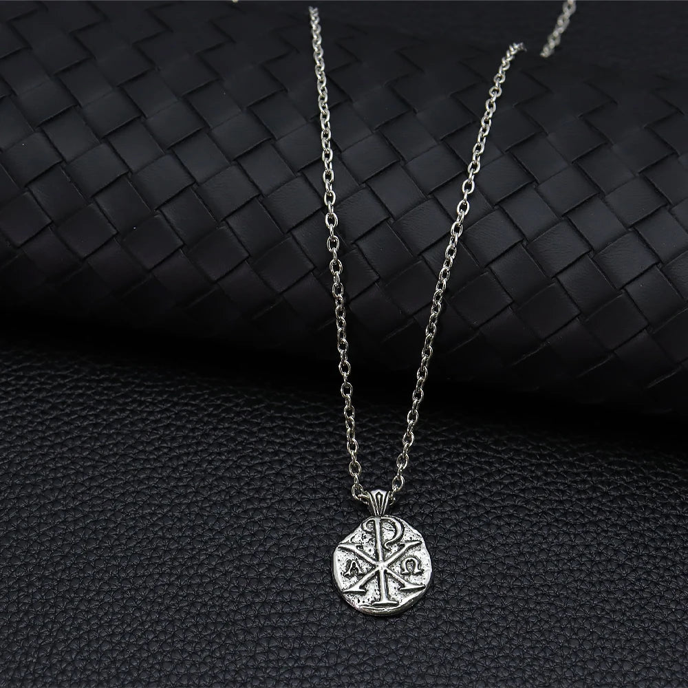 Chi-Rho Alpha Omega Pendant Necklace — Zinc Alloy