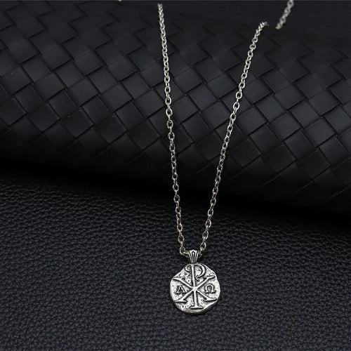 Chi-Rho Alpha Omega Pendant Necklace — Zinc Alloy