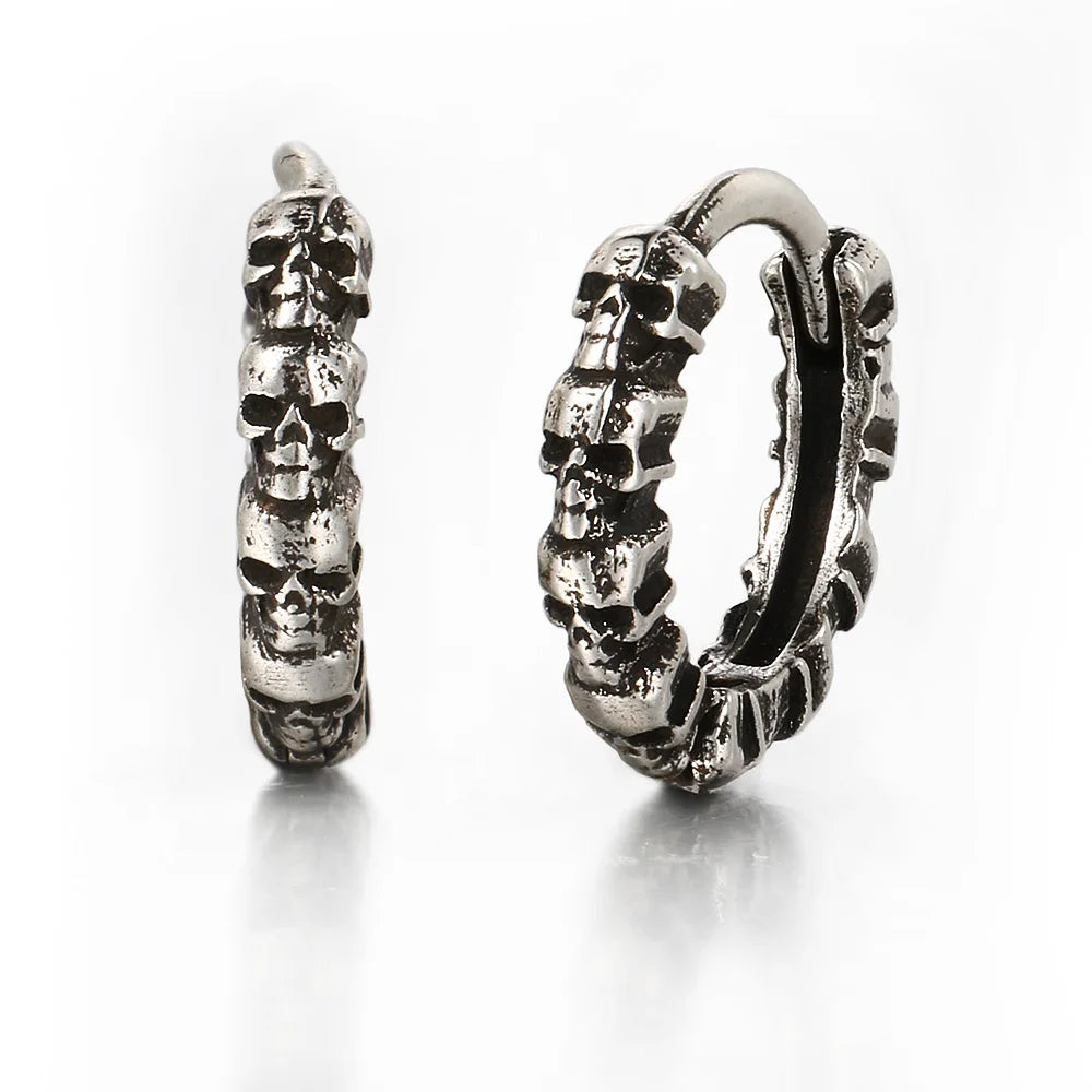 Silver Skull Hoop Earrings Statement