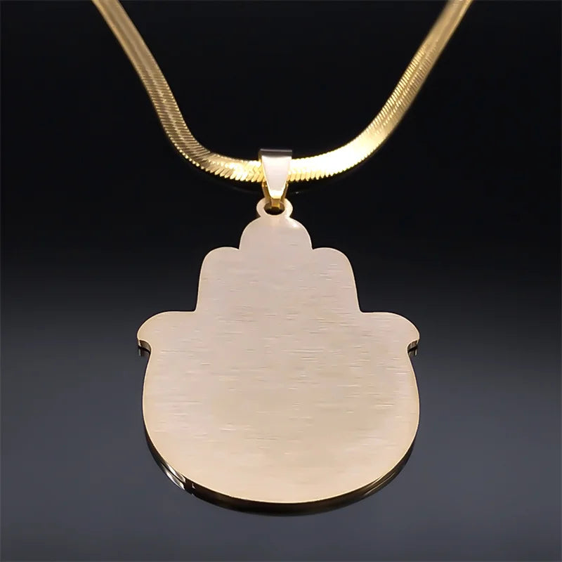 Jerusalem Palace Solomon Hamsa Hand Necklace — Stainless Steel