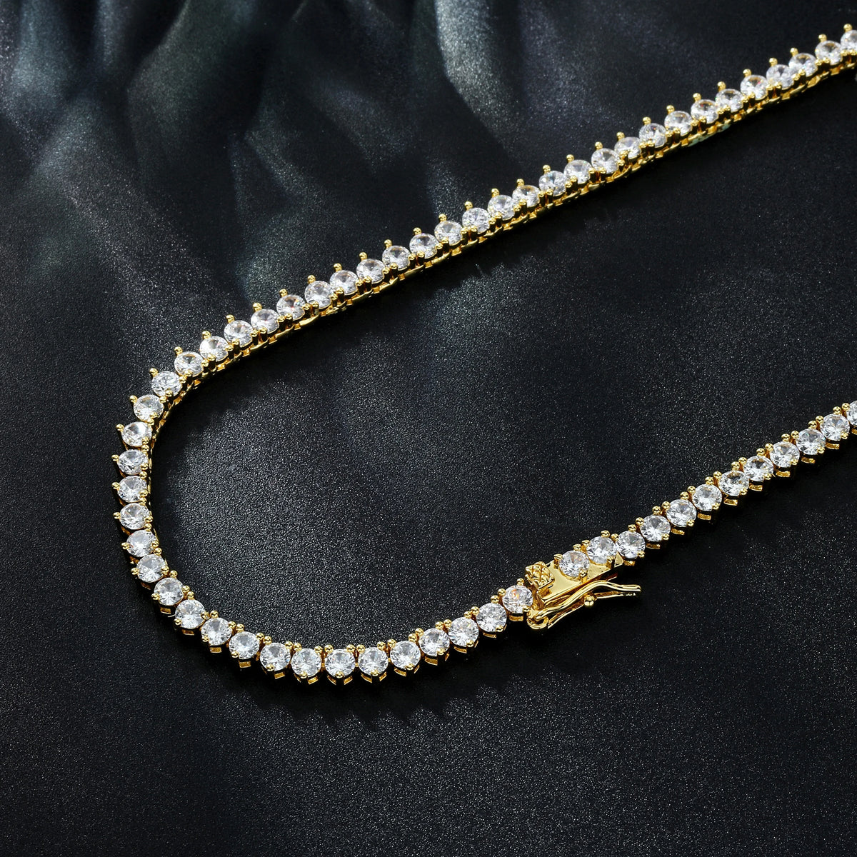 Hip Hop Iced Out Cubic Zircon 3mm Tennis Bracelet And Necklace Set Women Men Link Chain Jewelry Gold 5A CZ Silver