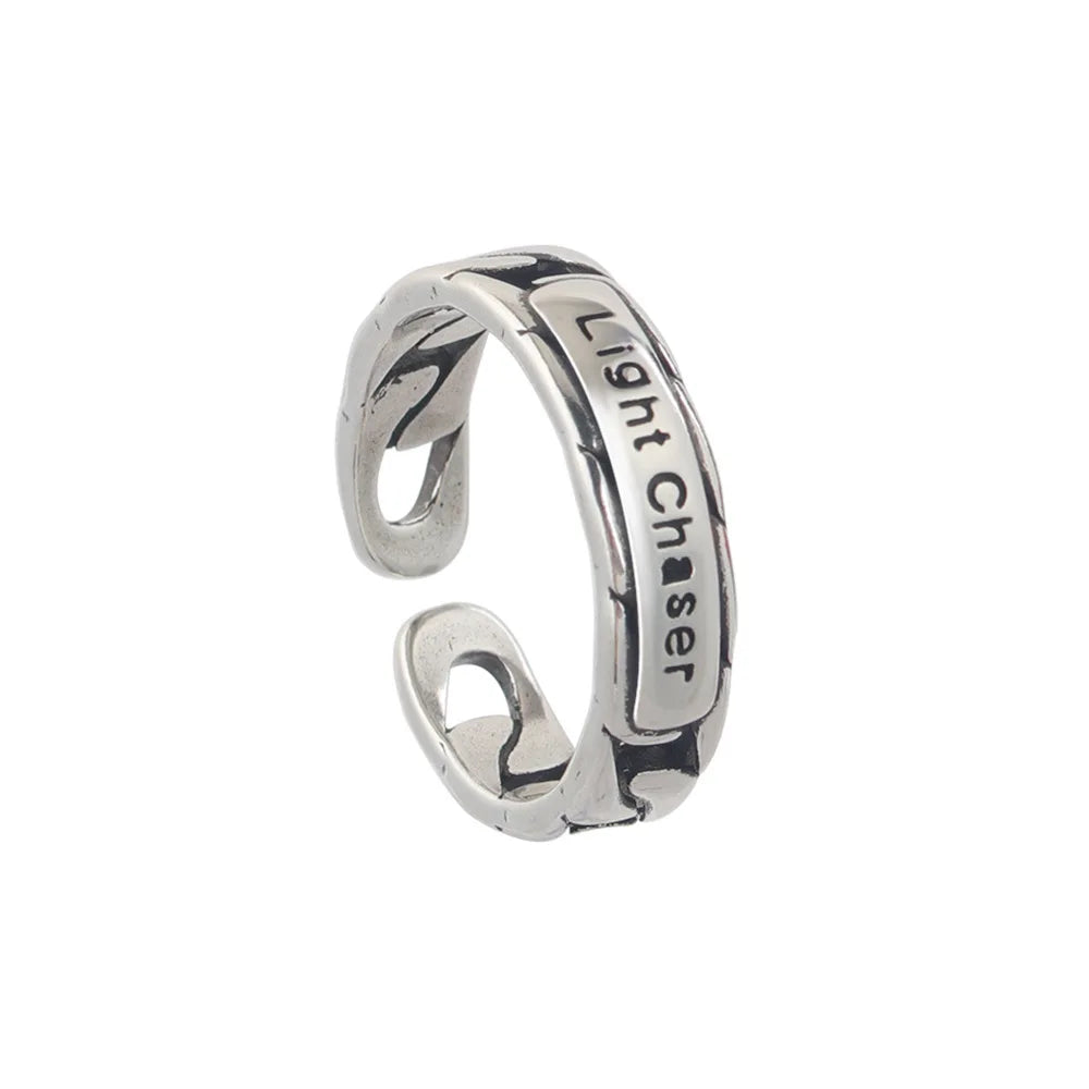 Retro Light Chaser Ring Men Trendy Personalized Index Finger Tail Ring Korean Fashion Woven Twist Letter Open