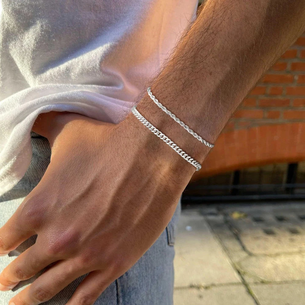 1 or 2 Pcs Chain Bracelet for Men 925 Sterling Silver Stainless Steel Bracelets Rope Cuban Link Bracelet Set for Men