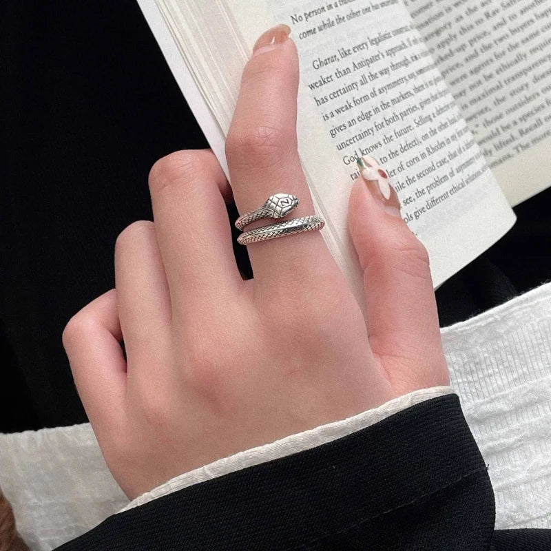 Buyee 925 Sterling Silver Male Ring Finger Elegant Snake Open Ring for Man Fashion Gray Animal Rock Punk Fine Jewelry Circle