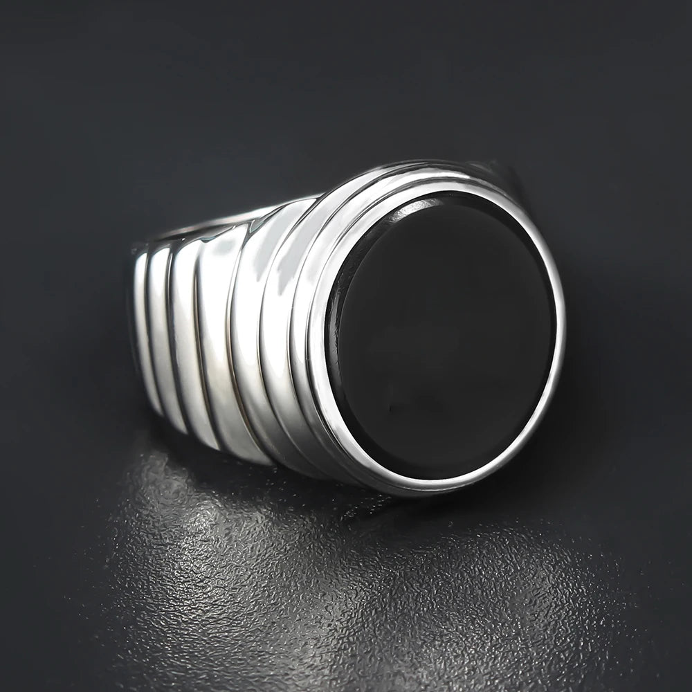 Corrugated Agate Ring — 925 Silver