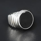 Corrugated Agate Ring — 925 Silver