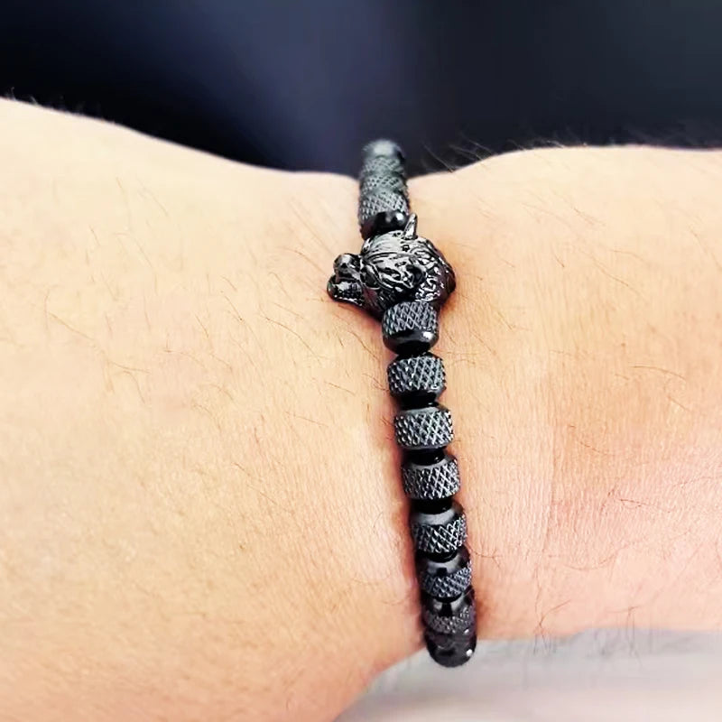 Luxury Stainless Steel Beads Wolf Charms Man Bracelets Woman Hand Jewelry Couple Gift