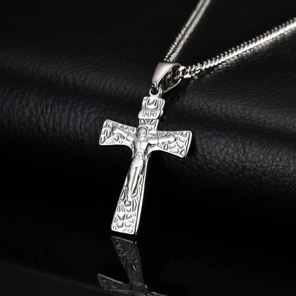 Vintage Jesus Cross Pendant Necklace for Men — Stainless Steel