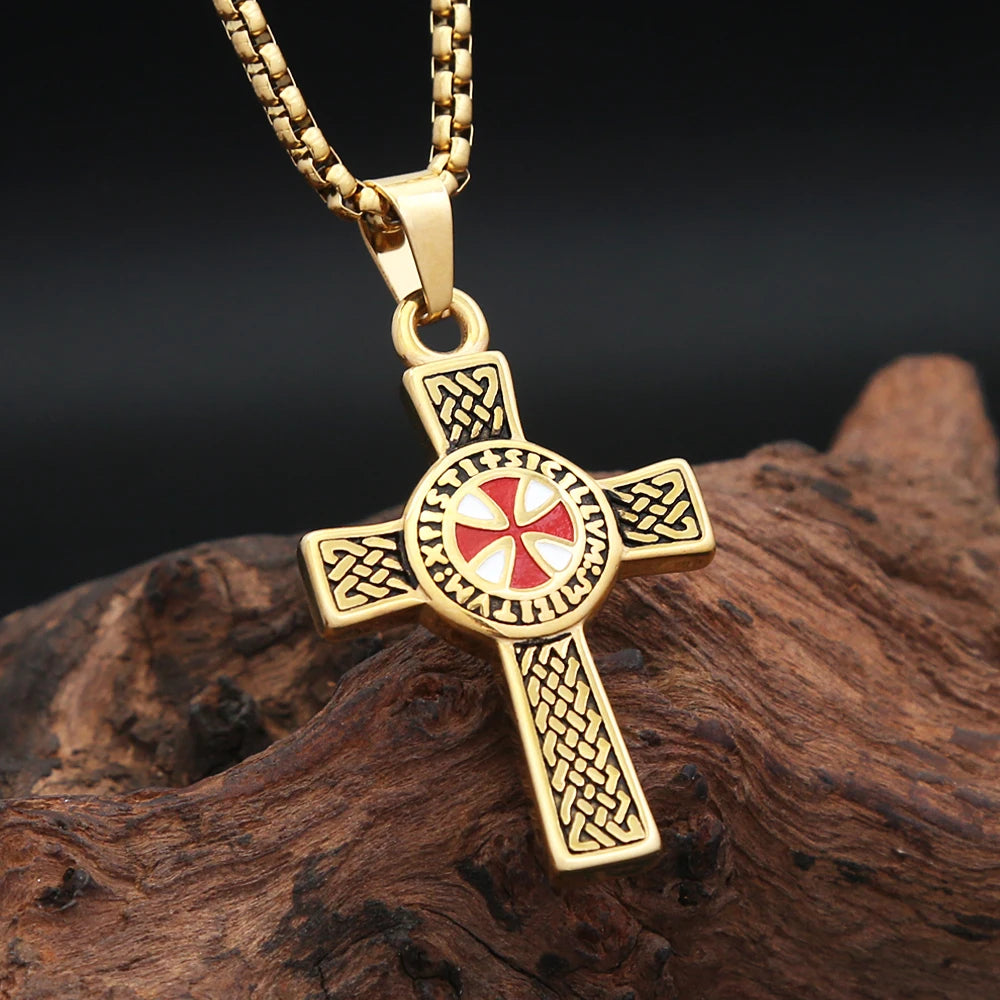 Red Cross Shield Pendant — Stainless Steel