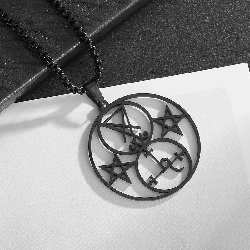 Stainless Steel Solomon Religious Seven Archangels Compass Pendant Necklace Men's Retro Lucky Amulet Jewelry