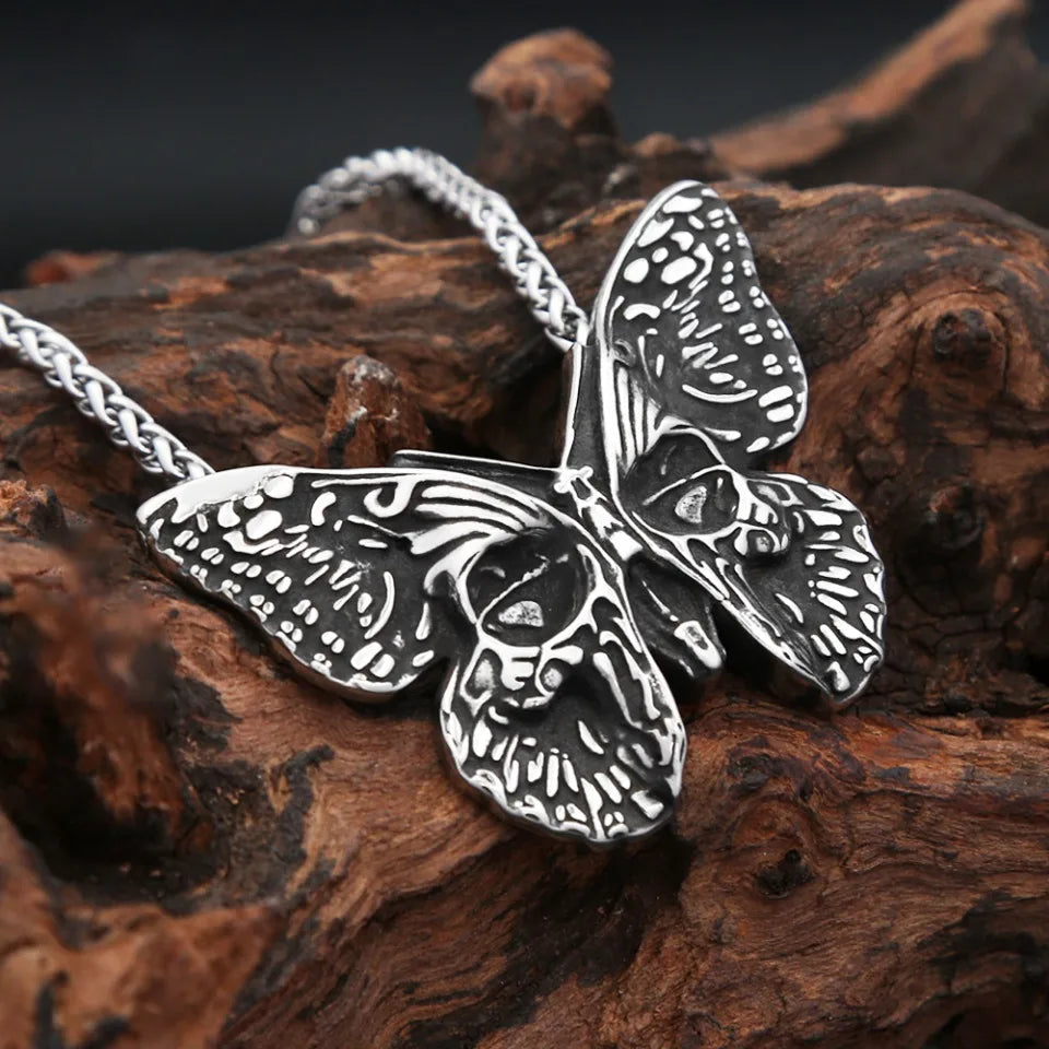 Butterfly Skull Pendant Necklace — Stainless Steel